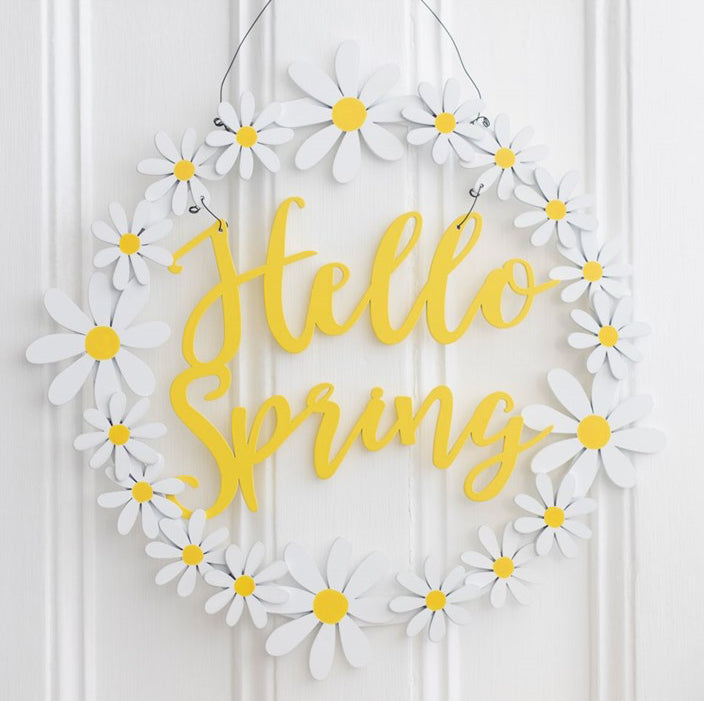 Hello Spring Wooden Hanging Wreath