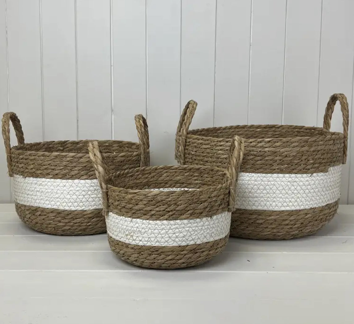 White / Natural Seagrass Storage Basket