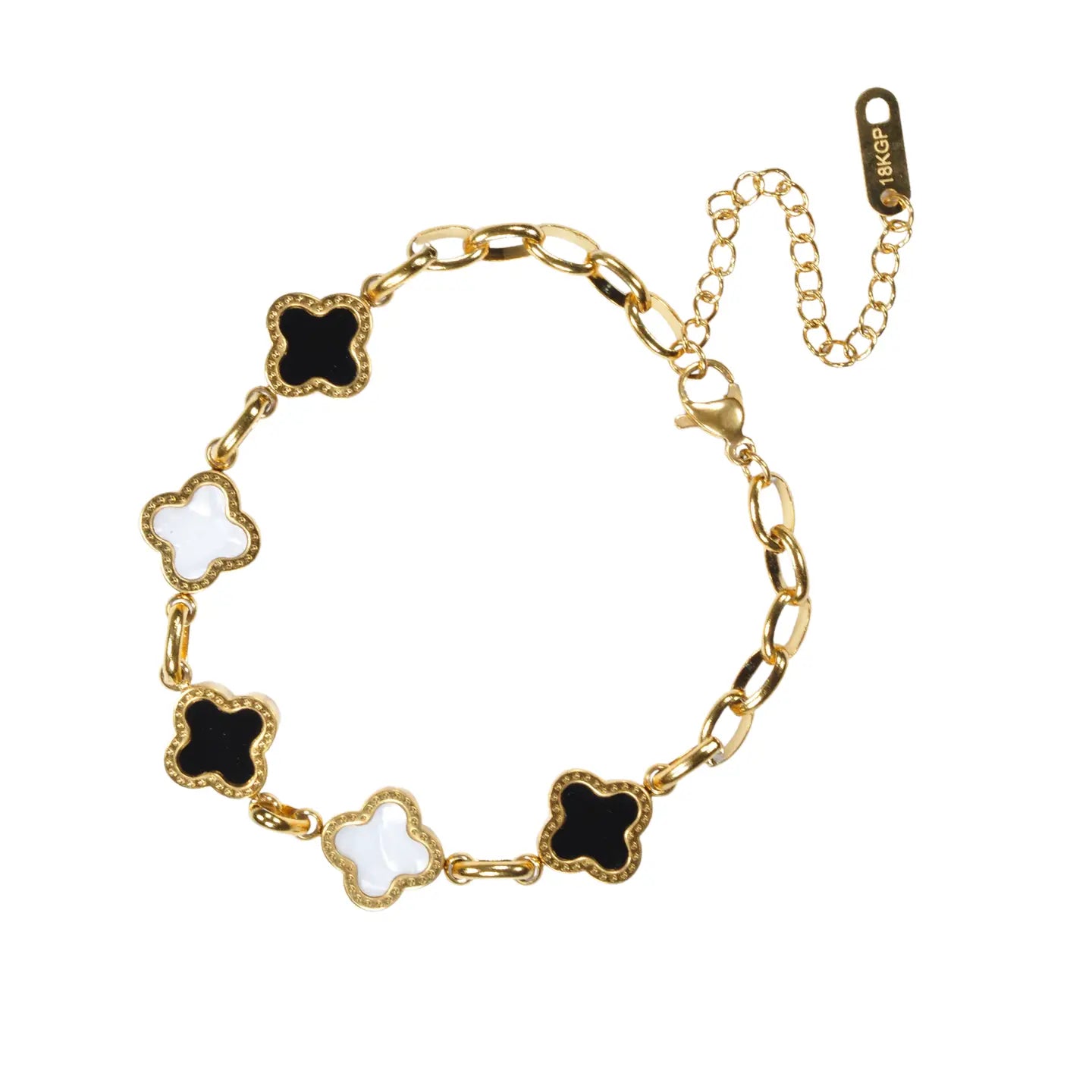 Black & White Four Leaf Clover Bracelet