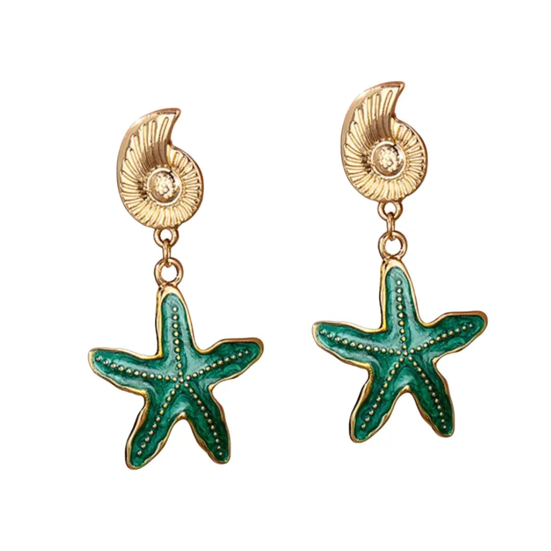 Starfish & Shell Earrings Green