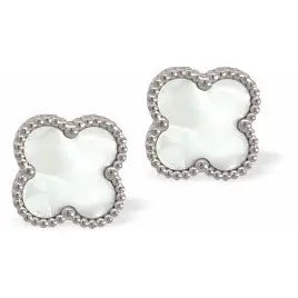 White Four Leaf Clover Earrings