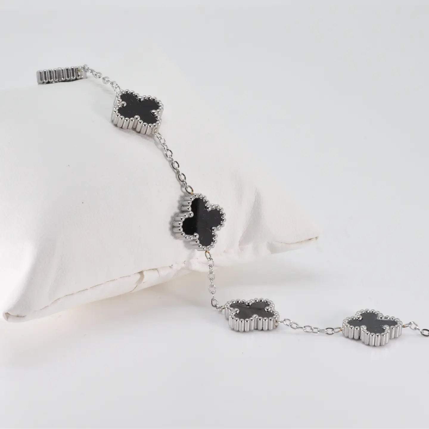Black Four Leaf Clover Silver Bracelet