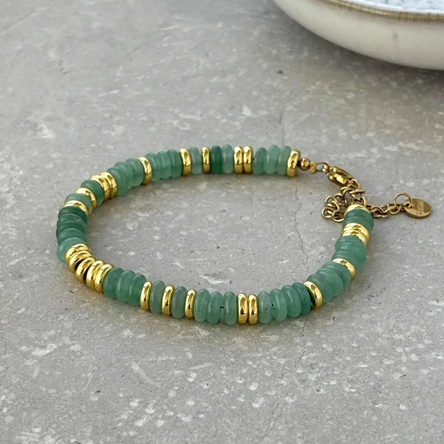 Stone & Gold Beaded Bracelet Green