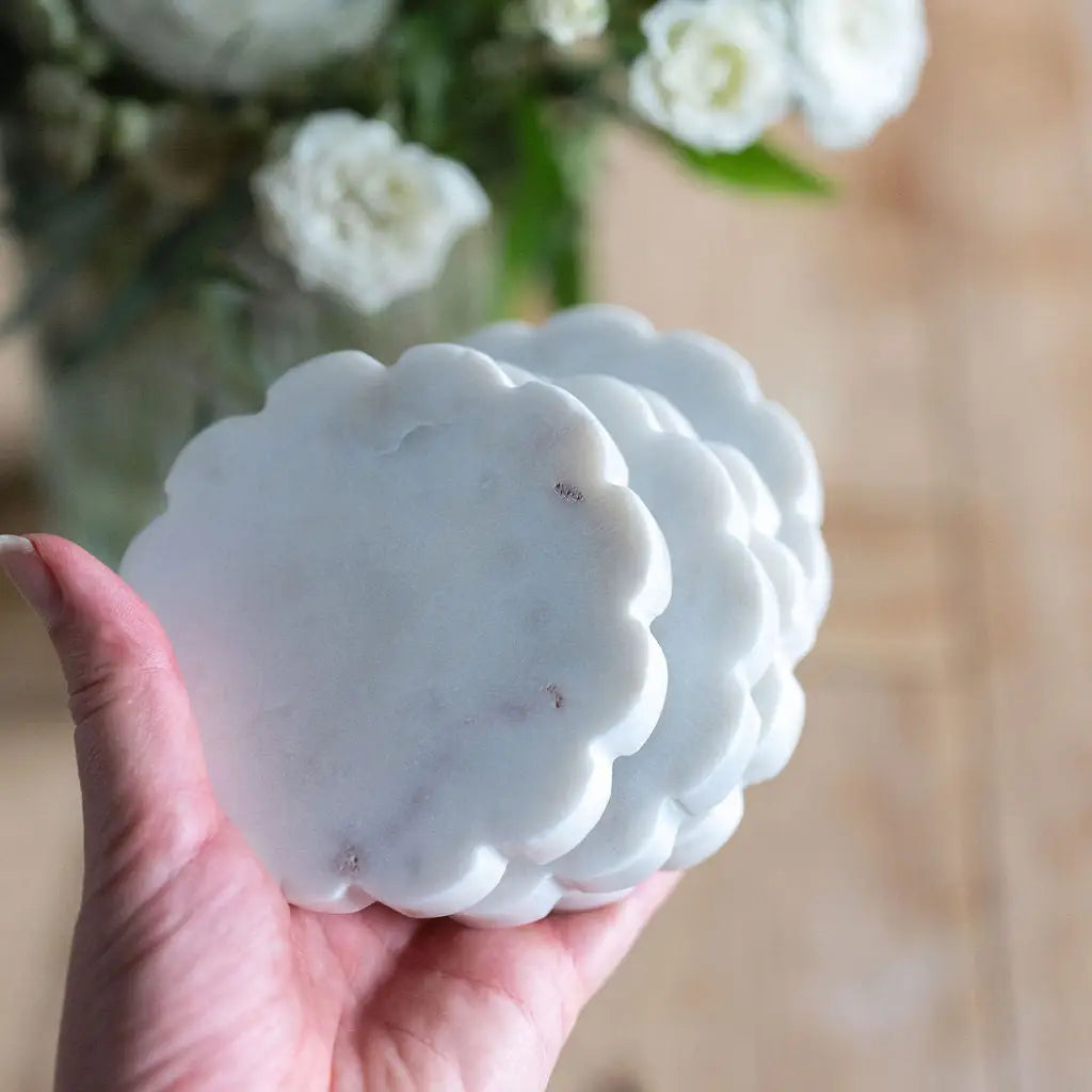 White Marble Scallop Coasters