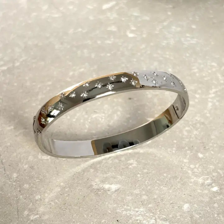 Celestial Hinged Bangle Silver