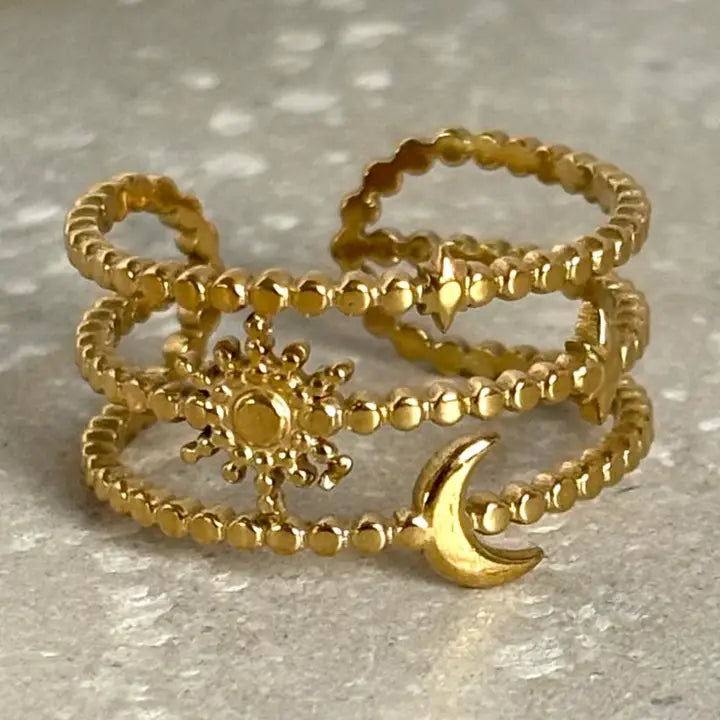 Sun, Moon & Stars Open Ring