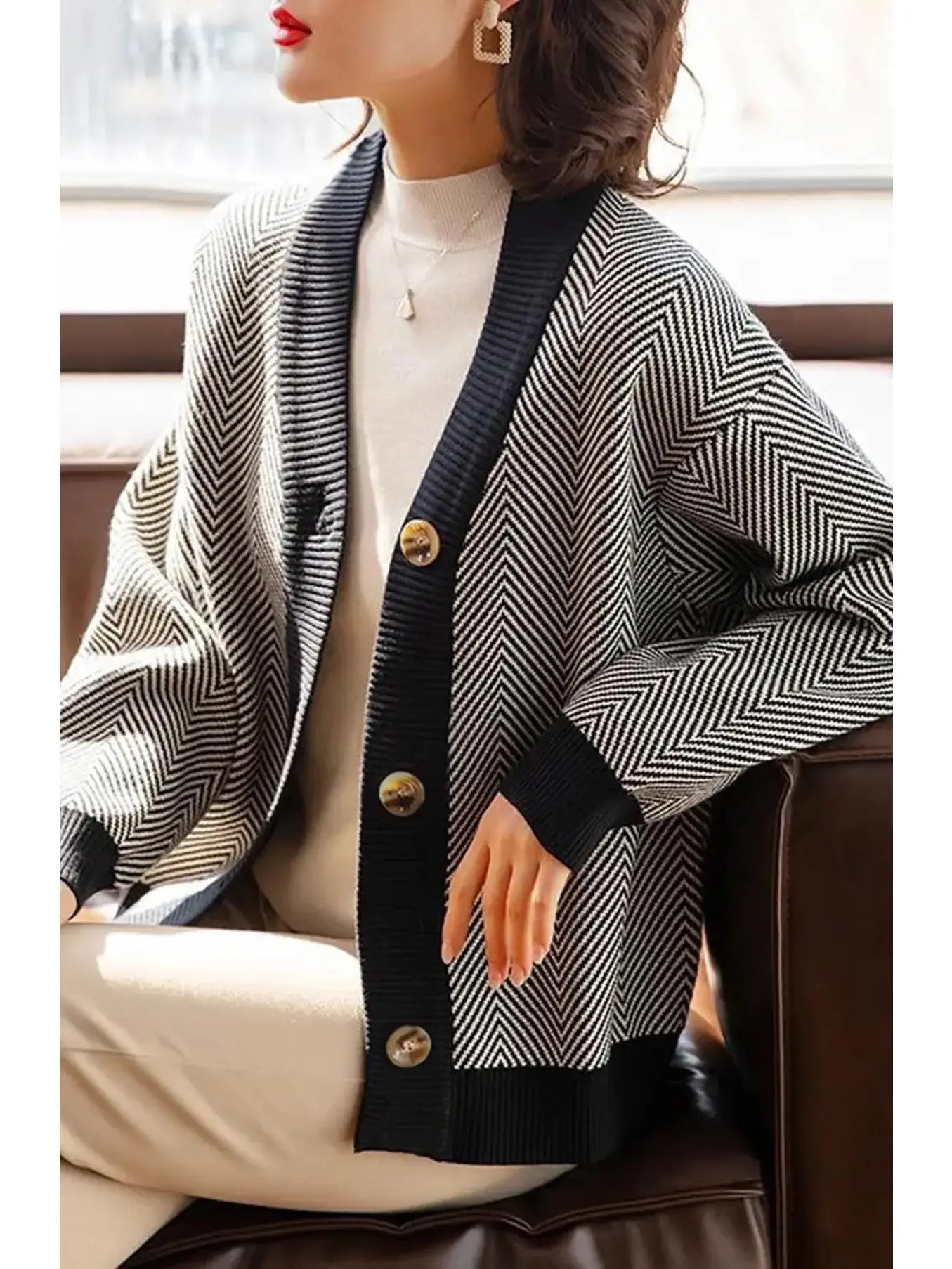 Black Striped Cardigan