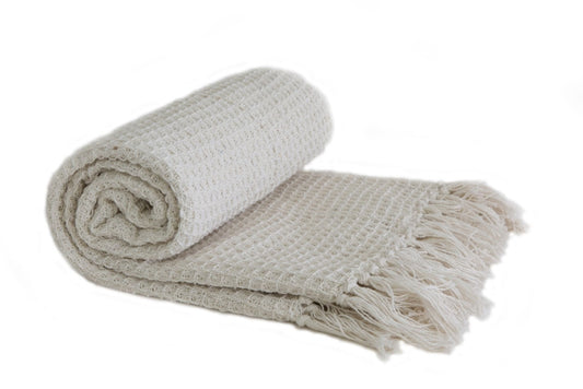 Cotton Honeycomb Throw / Picnic Blanket Ivory