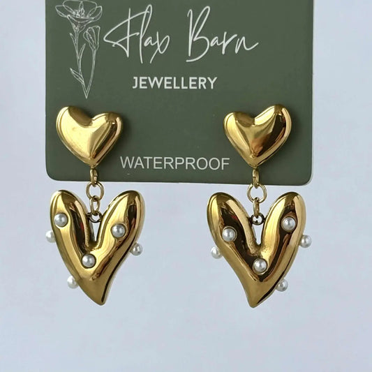 Pearl Heart Drop Studs