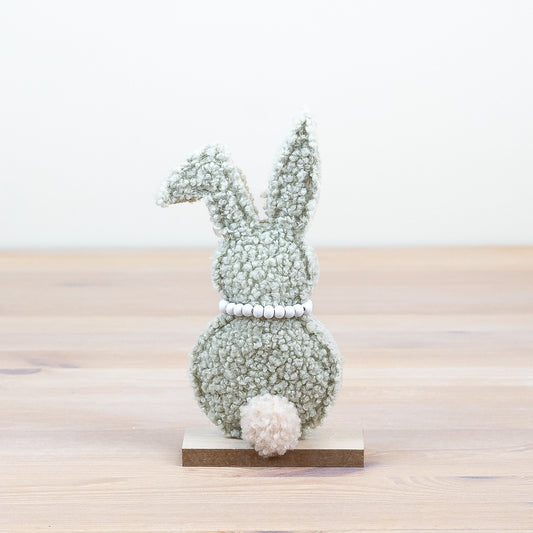 Sherpa Green Bunny on Wooden Base