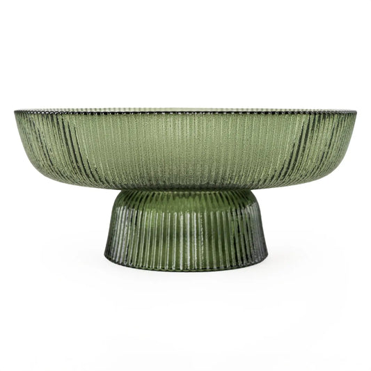 Ridged Glass Green Footed Bowl