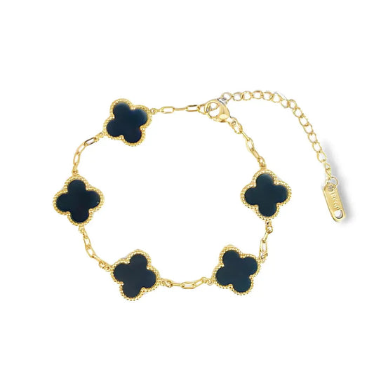 Black Four Leaf Clover Double Sided Bracelet