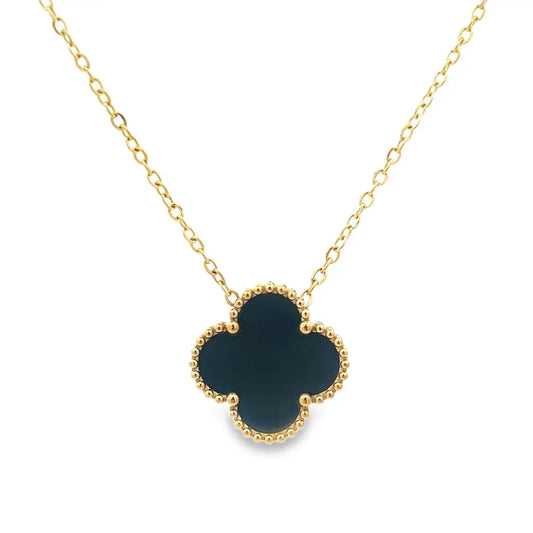 Black Four Leaf Clover Pendant Necklace