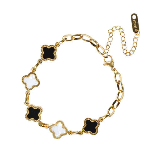 Black & White Four Leaf Clover Bracelet