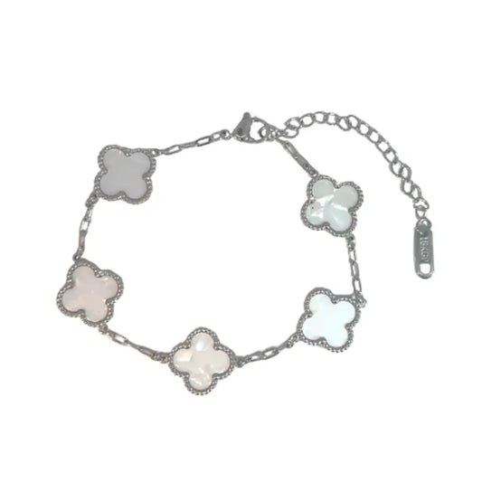 White Four Leaf Clover Double Sided Bracelet Silver