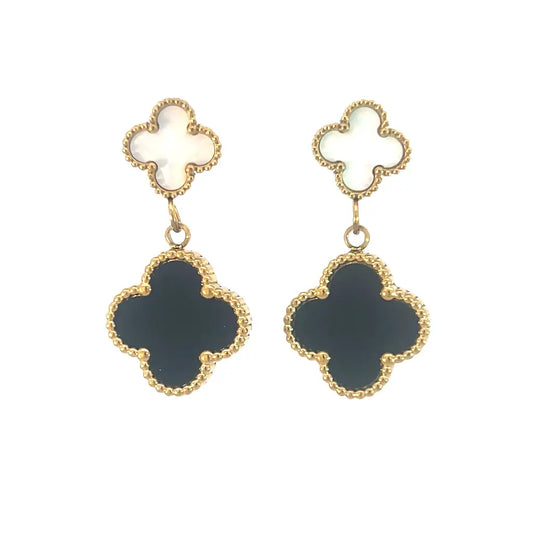 White & Black Four Leaf Clover Earrings