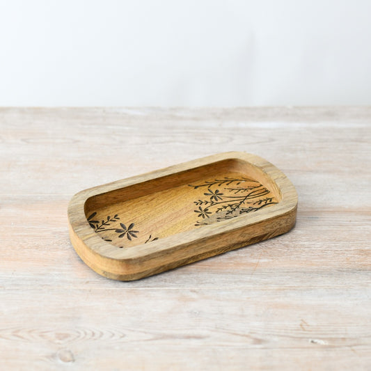 Wooden Etched Flower Tray