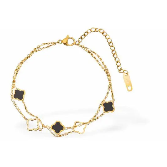 Mini Black & Gold Four Leaf Clover Bracelet