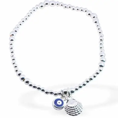 Stretch Bracelet With Evil Eye & Shell Charm