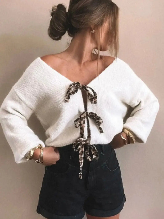 Rosie Leopard Tie Cardigan Cream