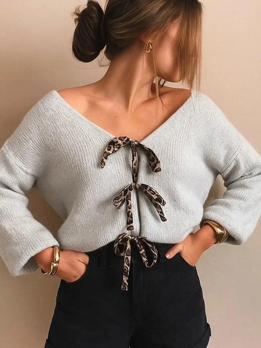 Rosie Leopard Tie Cardigan Grey