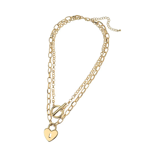 Dual Necklace With Heart Lock