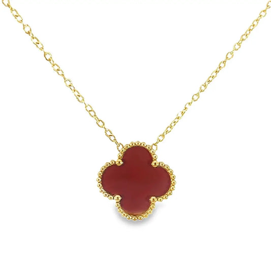 Burgundy Four Leaf Clover Necklace Gold