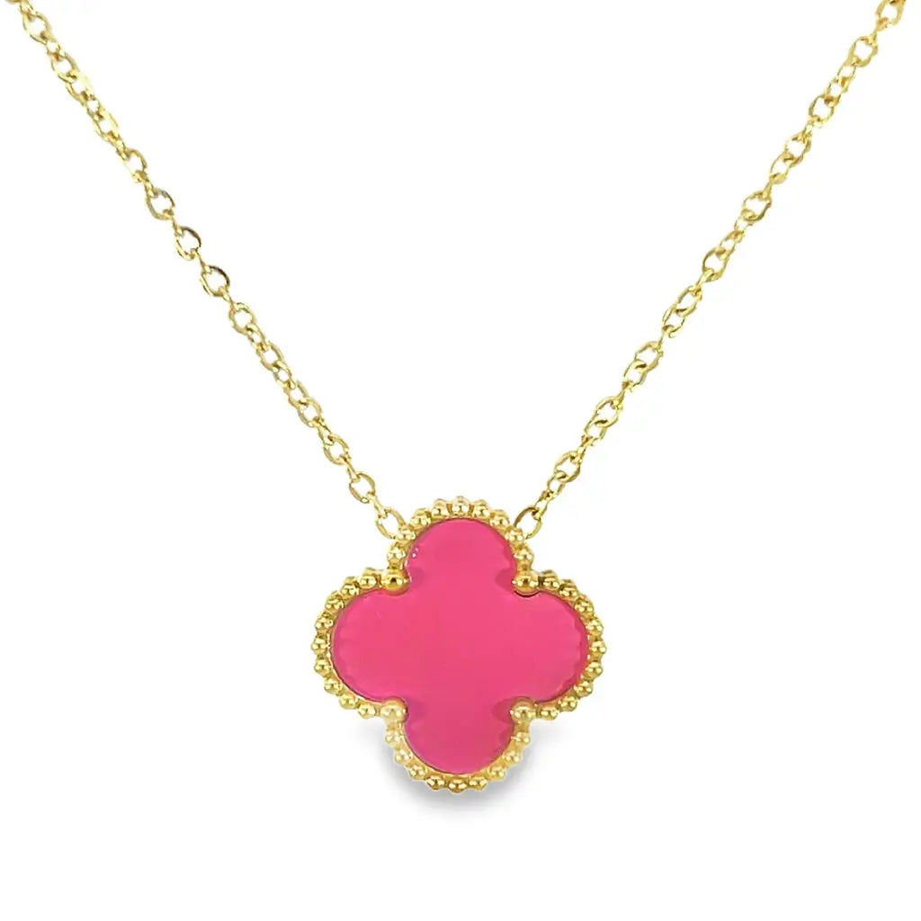 Double Sided Blue & Fuchsia Clover Leaf Necklace