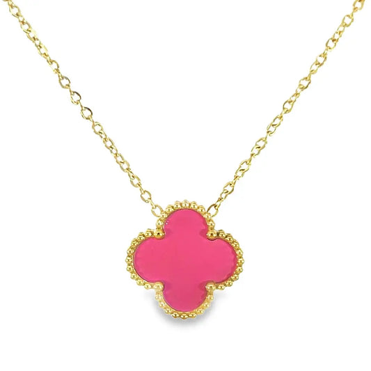 Double Sided Blue & Fuchsia Clover Leaf Necklace