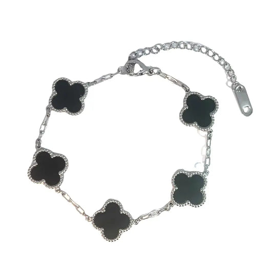 Black Four Leaf Clover Silver Bracelet