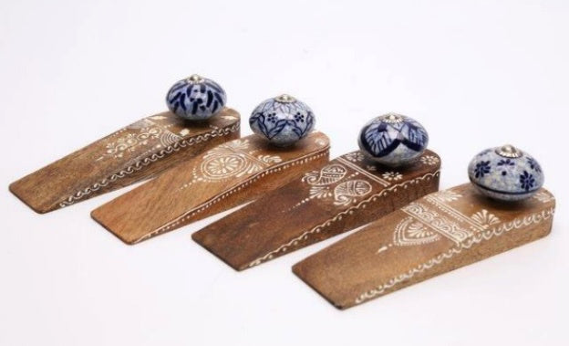 Blue Wooden Doorstop