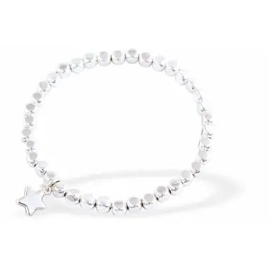 Silver Stretch Star Beaded Bracket With Star Charm