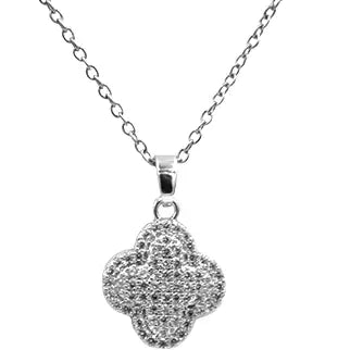 Glittery Silver Four Leaf Clover Necklace