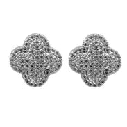 Glittery Silver Four Leaf Clover Earrings