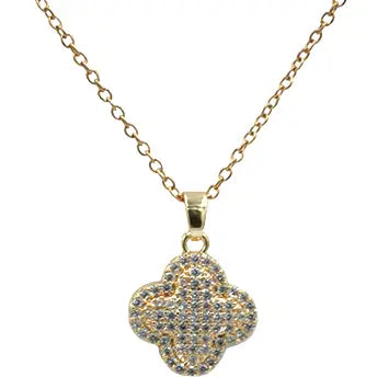 Glittery Gold Four Leaf Clover Necklace