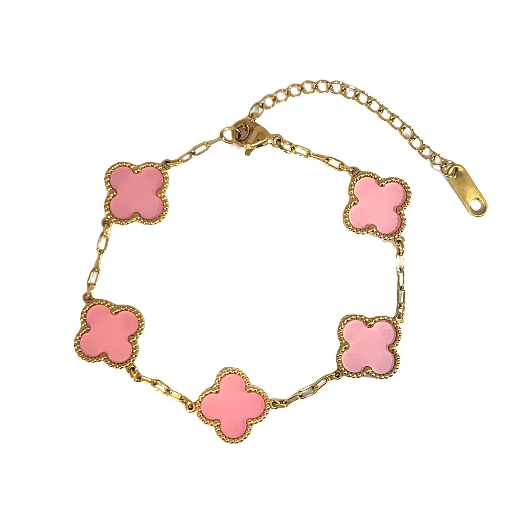 Pink Four Leaf Clover Double Sided Bracelet