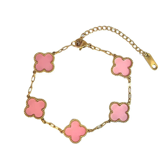 Pink Four Leaf Clover Double Sided Bracelet