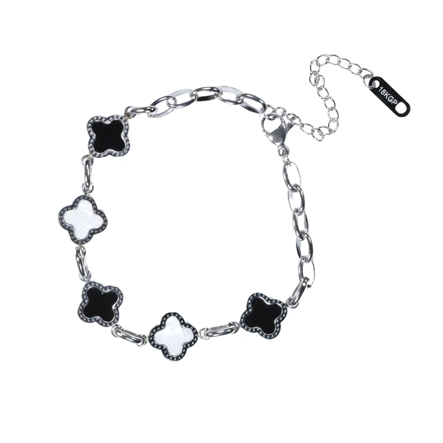 Black & White Four Leaf Clover Bracelet