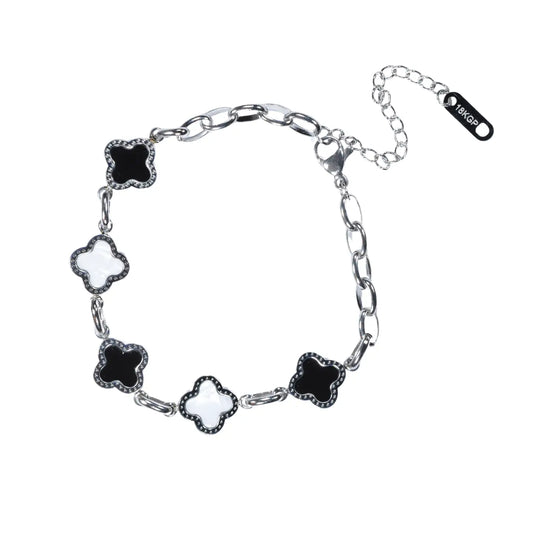 Black & White Four Leaf Clover Bracelet