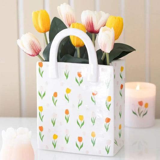 Tulip Print Ceramic Bag Vase