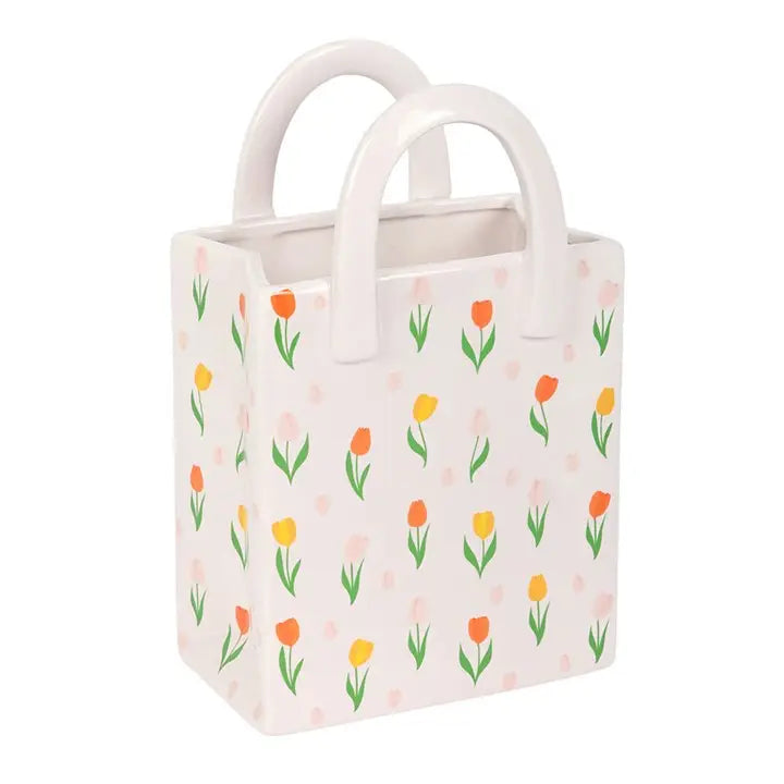 Tulip Print Ceramic Bag Vase