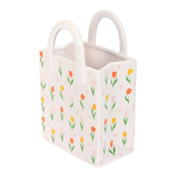 Tulip Print Ceramic Bag Vase