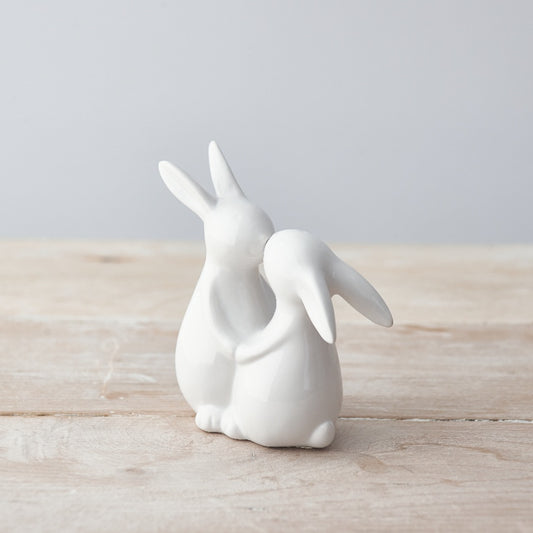 White Ceramic Kissing Bunnies