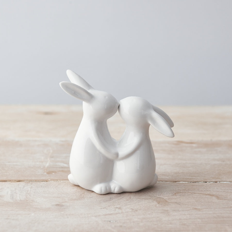 White Ceramic Kissing Bunnies