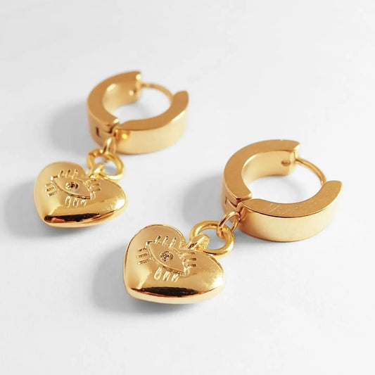 Evil Eye Heart Huggie Hoop Earrings