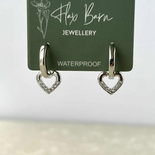 Silver Heart Zirconia Huggie Earrings