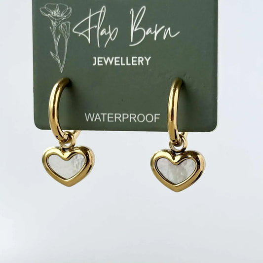 Pearlescent Heart Huggies Gold Or Silver