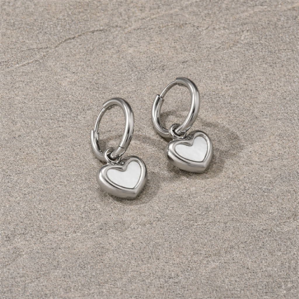 Pearlescent Heart Huggies Gold Or Silver