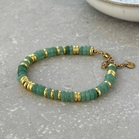 Stone & Gold Beaded Bracelet Green