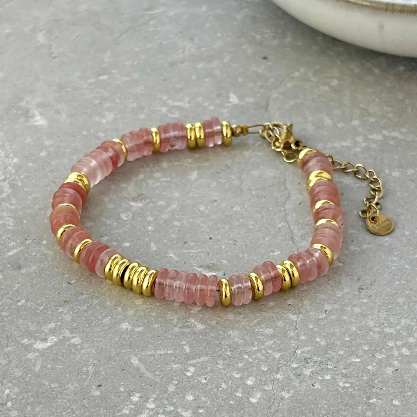 Stone & Gold Beaded Bracelet Pink